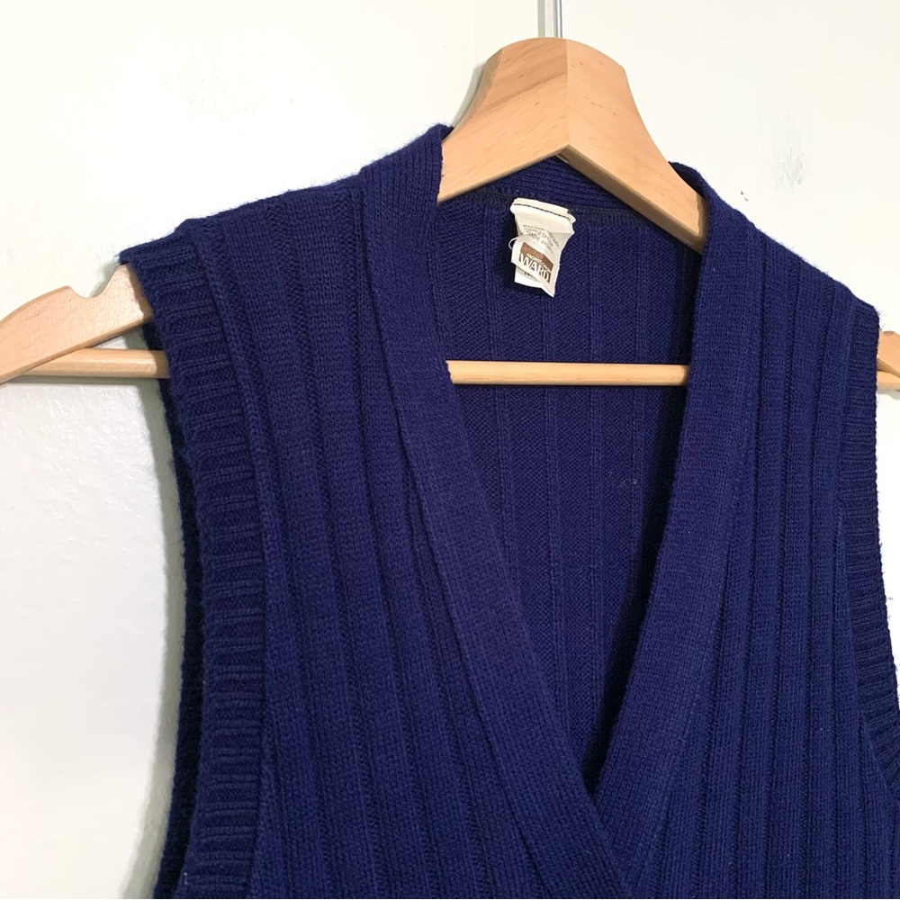 Vintage Montgomery Wards Navy Blue Sleeveless Cable Knit Sweater Vest Medium - Picture 3 of 11